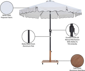 Meridian Furniture Amalfi Resort Patio Umbrella with Teak Rolling Base and Uv Fade Resistant Canopy 55019White-AT