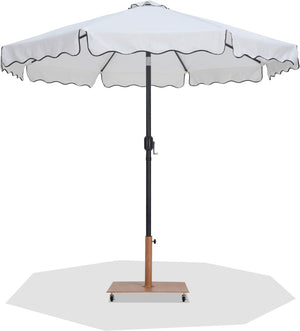 Meridian Furniture Amalfi Resort Patio Umbrella with Teak Rolling Base and Uv Fade Resistant Canopy 55019White-AT