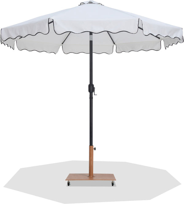 Meridian Furniture Amalfi Resort Patio Umbrella with Teak Rolling Base and Uv Fade Resistant Canopy 55019White-AT