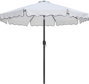 Meridian Furniture Amalfi Resort Patio Umbrella with Teak Rolling Base and Uv Fade Resistant Canopy 55019White-AT
