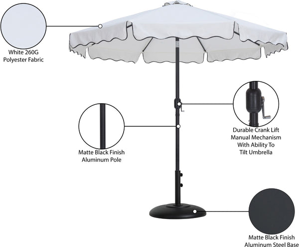 Meridian Furniture Amalfi Outdoor Patio Umbrella with Base Resort Style Aluminum Shade Set 55019White-BB