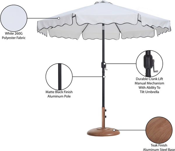 Meridian Furniture Amalfi Resort Style Outdoor Patio Umbrella with Teak Base and Uv Resistant Canopy 55019White-BT
