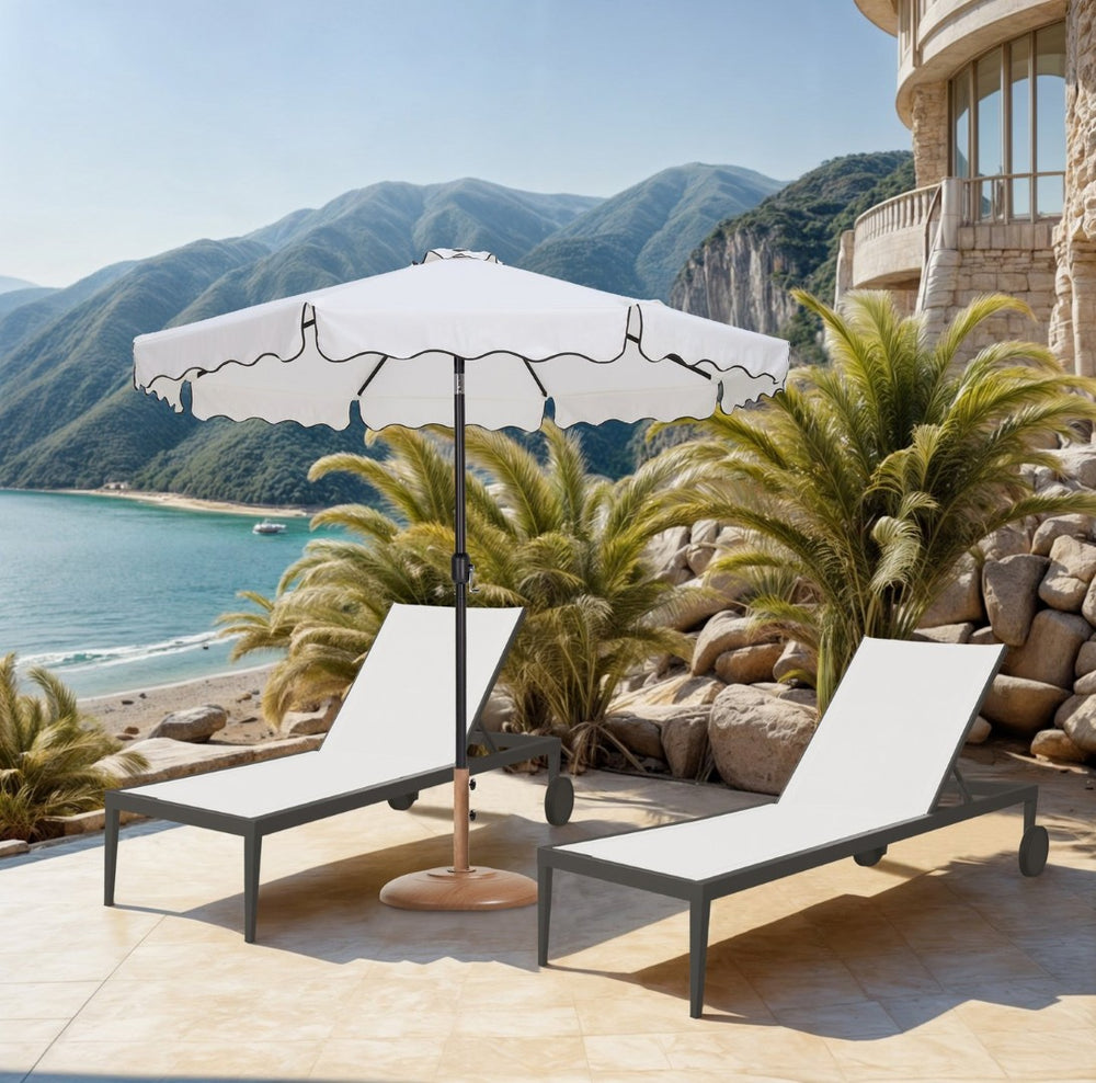 Meridian Furniture Amalfi Resort Style Outdoor Patio Umbrella with Teak Base and Uv Resistant Canopy 55019White-BT