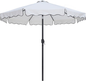 Meridian Furniture Amalfi Resort Style Outdoor Patio Umbrella with Teak Base and Uv Resistant Canopy 55019White-BT