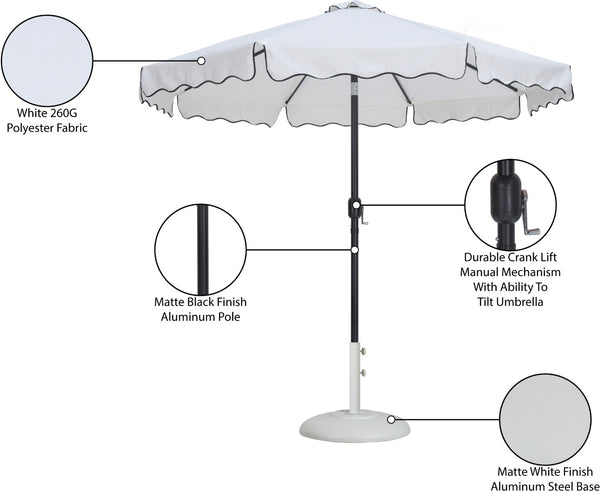 Meridian Furniture Amalfi Resort Style Outdoor Patio Umbrella with Aluminum Pole and Base Included 55019White-BW