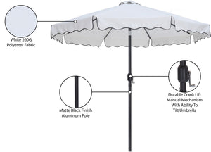 Meridian Furniture Amalfi Resort Style Outdoor Patio Umbrella Uv Resistant Polyester Canopy with Aluminum Pole White Style 3 55019White-U