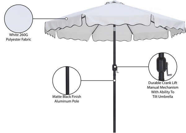 Meridian Furniture Amalfi Resort Style Outdoor Patio Umbrella Uv Resistant Polyester Canopy with Aluminum Pole White Style 3 55019White-U