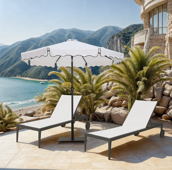 Meridian Furniture Amalfi Resort Style Outdoor Patio Umbrella Uv Resistant Polyester Canopy with Aluminum Pole White Style 3 55019White-U