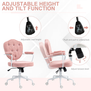 English Elm Homcom Plush Pink Swivel Chair With Teddy Bear Fleece, Rhinestone Accents For Cozy Home Office Comfort W2225P250013