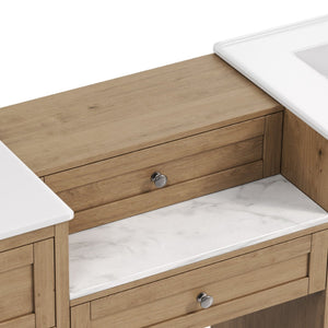 English Elm 84" Double Sink Vanity with Stone Countertop Six Soft Close Drawers and Silver Knobs Wood N817P404196B