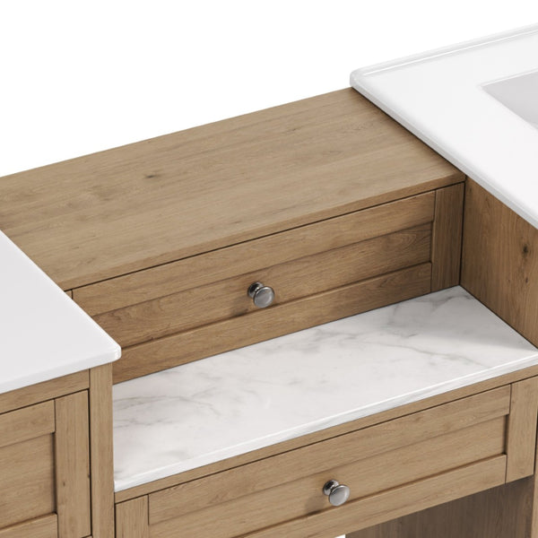 English Elm 84" Double Sink Vanity with Stone Countertop Six Soft Close Drawers and Silver Knobs Wood N817P404196B