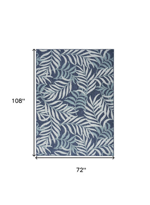 HomeRoots 6' X 9' Navy Blue And Ivory Palm Leaf Rug - Versatile Indoor/Outdoor Design, Easy Clean, Tropical Style 550200