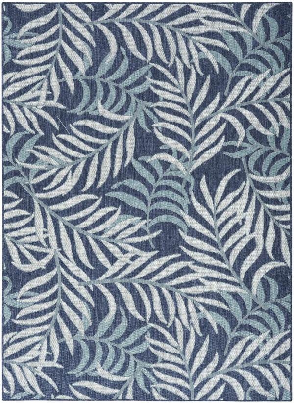 HomeRoots 6' X 9' Navy Blue And Ivory Palm Leaf Rug - Versatile Indoor/Outdoor Design, Easy Clean, Tropical Style 550200