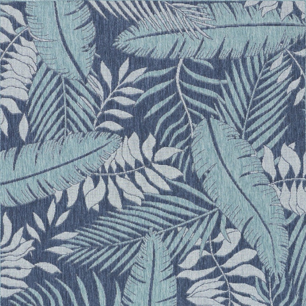 HomeRoots 6' Navy Blue and Ivory Palm Leaf Rug - Versatile Indoor/Outdoor Area Rug for Coastal Charm and Durability 550201