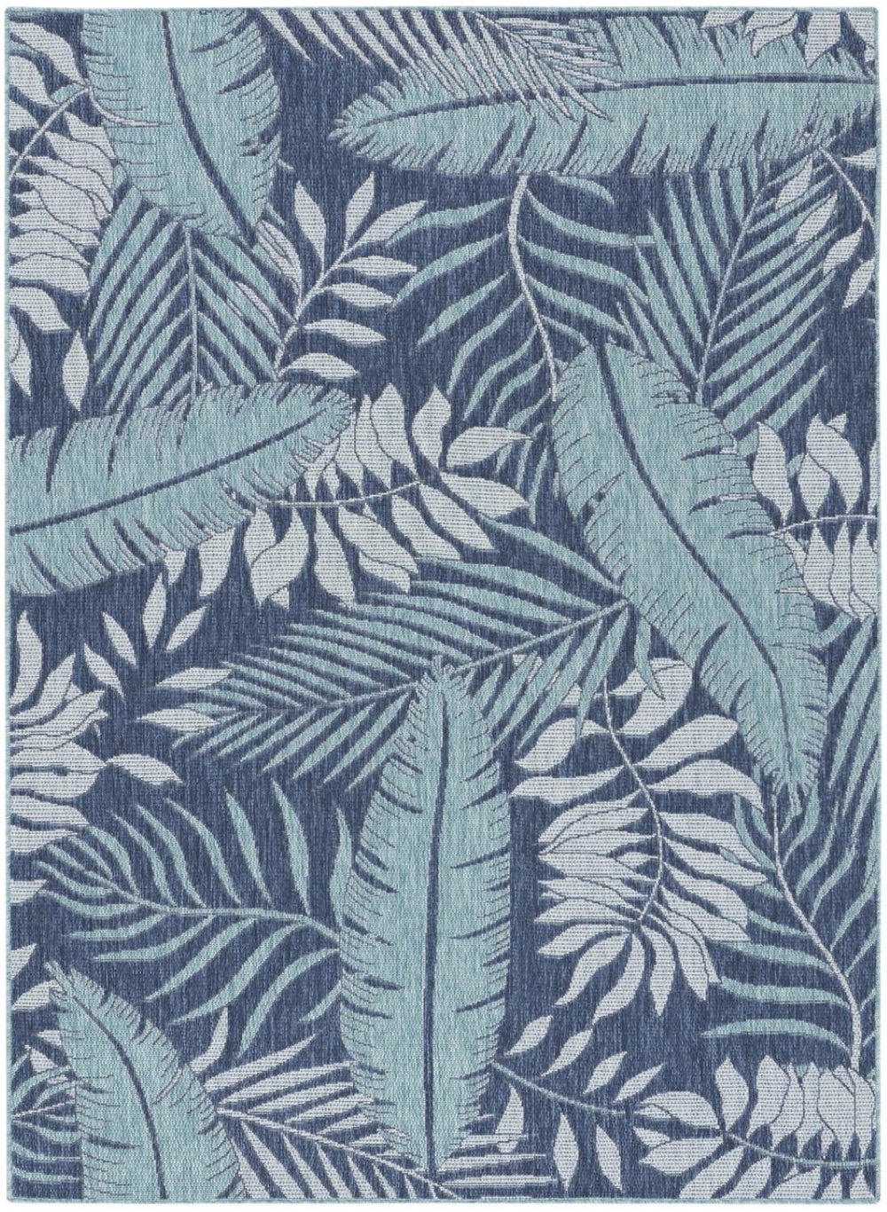 HomeRoots 6' Navy Blue and Ivory Palm Leaf Rug - Versatile Indoor/Outdoor Area Rug for Coastal Charm and Durability 550201