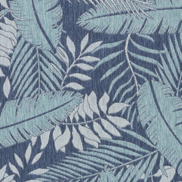 HomeRoots 6' Navy Blue and Ivory Palm Leaf Rug - Versatile Indoor/Outdoor Area Rug for Coastal Charm and Durability 550201