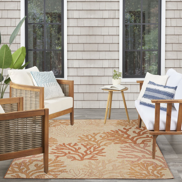 HomeRoots 6' X 9' Orange Nautical Area Rug - Stylish Indoor/Outdoor Coastal Charm for Patios & Living Rooms 550203