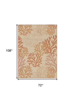 HomeRoots 6' X 9' Orange Nautical Area Rug - Stylish Indoor/Outdoor Coastal Charm for Patios & Living Rooms 550203