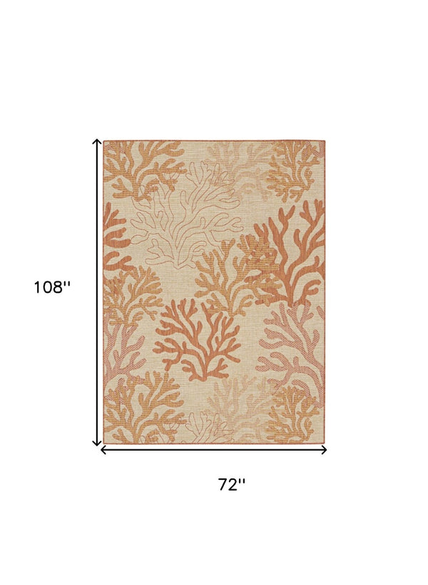 HomeRoots 6' X 9' Orange Nautical Area Rug - Stylish Indoor/Outdoor Coastal Charm for Patios & Living Rooms 550203