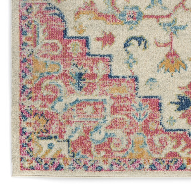 Bohemian Floral Medallion Polypropylene Area Rug Low Pile Accent for Living Room Decor