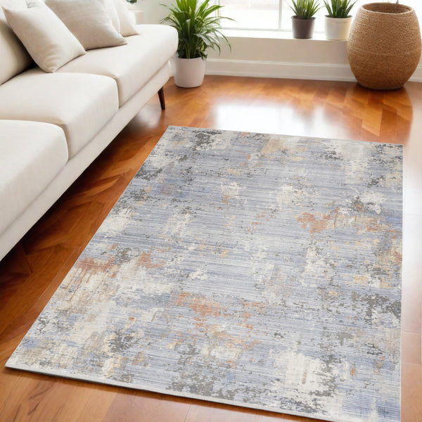 Homeroots 5' X 8' Beige Blue And Gray Abstract Area Rug With Fringe  Polyester 550205