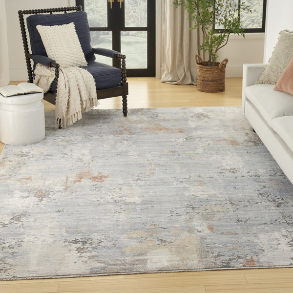 Homeroots 5' X 8' Beige Blue And Gray Abstract Area Rug With Fringe  Polyester 550205
