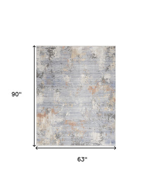 Homeroots 5' X 8' Beige Blue And Gray Abstract Area Rug With Fringe  Polyester 550205