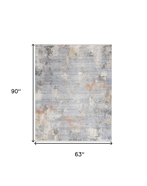 Homeroots 5' X 8' Beige Blue And Gray Abstract Area Rug With Fringe  Polyester 550205