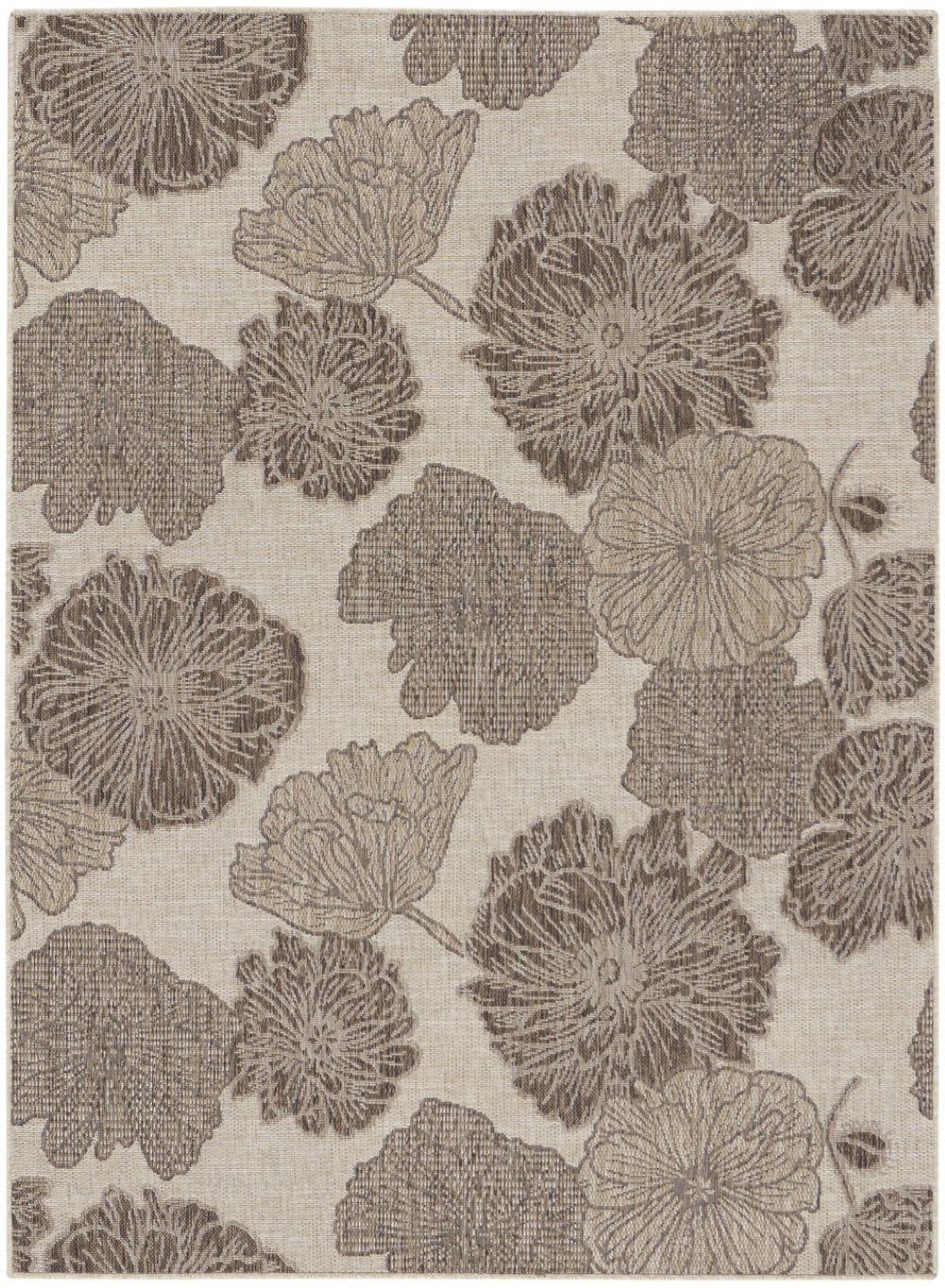 HomeRoots 6' Floral Indoor/Outdoor Area Rug - Stylish Taupe & Ivory Design, Durable Polypropylene, Easy Care 550206