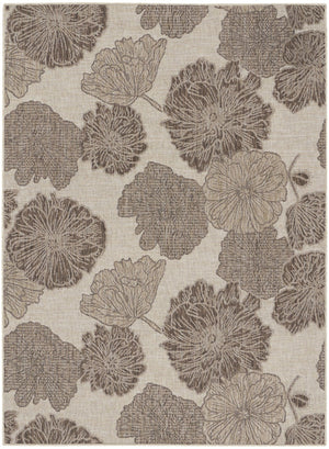 HomeRoots 6' Floral Indoor/Outdoor Area Rug - Stylish Taupe & Ivory Design, Durable Polypropylene, Easy Care 550206