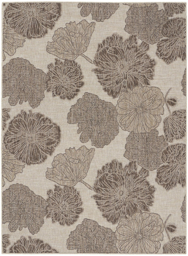 HomeRoots 6' Floral Indoor/Outdoor Area Rug - Stylish Taupe & Ivory Design, Durable Polypropylene, Easy Care 550206
