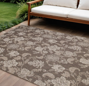 HomeRoots 8' X 10' Brown and Ivory Floral Area Rug - Durable, Stylish, Indoor/Outdoor Rug for All Spaces 550207
