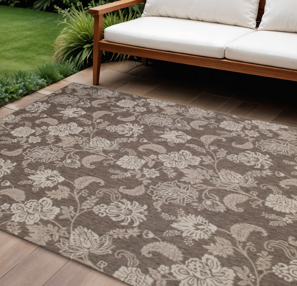 HomeRoots 8' X 10' Brown and Ivory Floral Area Rug - Durable, Stylish, Indoor/Outdoor Rug for All Spaces 550207