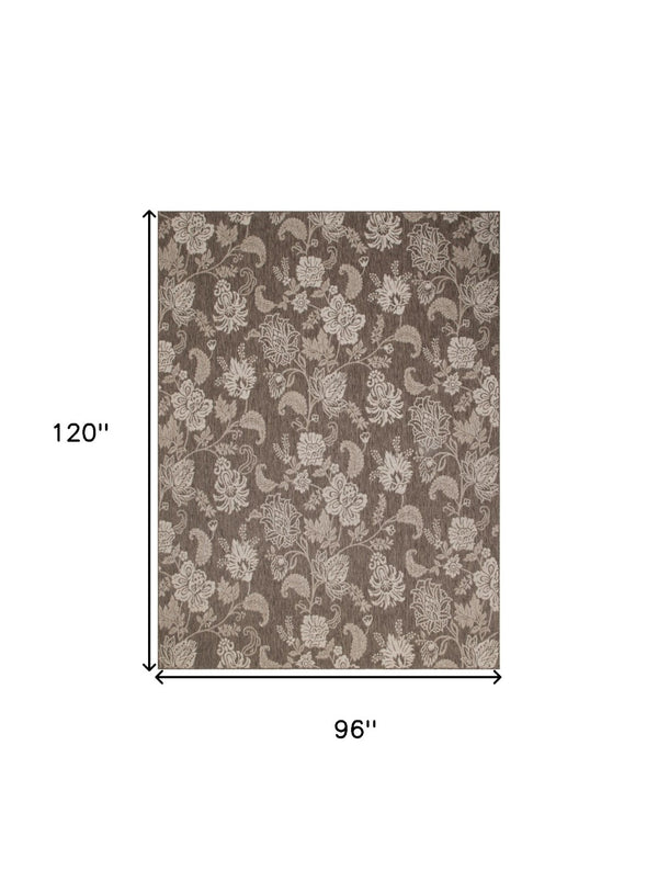 HomeRoots 8' X 10' Brown and Ivory Floral Area Rug - Durable, Stylish, Indoor/Outdoor Rug for All Spaces 550207