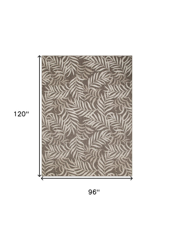 HomeRoots 8' X 10' Brown & Ivory Palm Leaf Area Rug - Durable Indoor/Outdoor Comfort for Stylish Spaces 550208