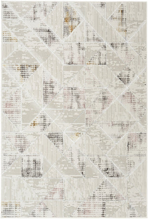 HomeRoots 5' Modern Beige Ivory and Gray Geometric Area Rug with Non-Skid Backing for Everyday Durability 5' X 7' 550209