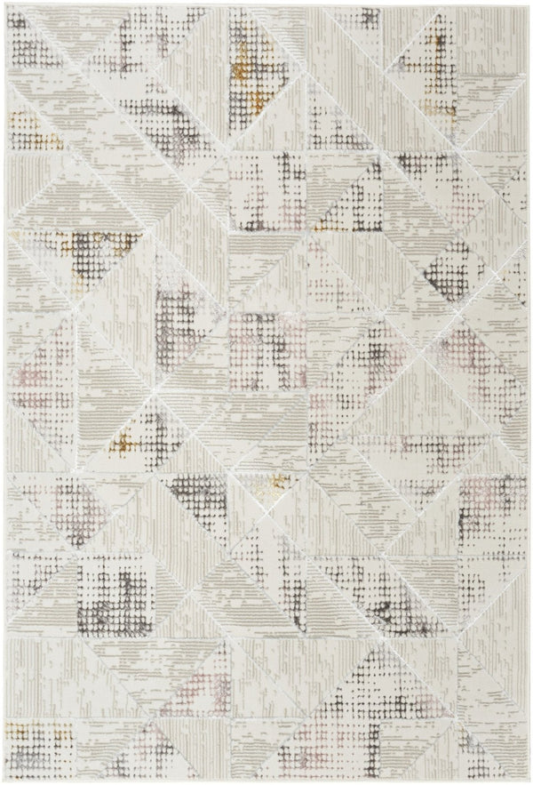 HomeRoots 5' Modern Beige Ivory and Gray Geometric Area Rug with Non-Skid Backing for Everyday Durability 5' X 7' 550209