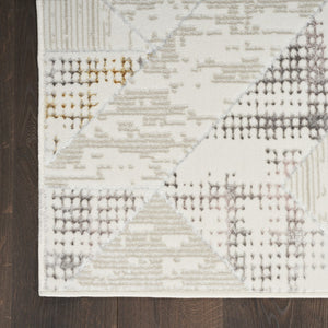 HomeRoots 5' Modern Beige Ivory and Gray Geometric Area Rug with Non-Skid Backing for Everyday Durability 5' X 7' 550209