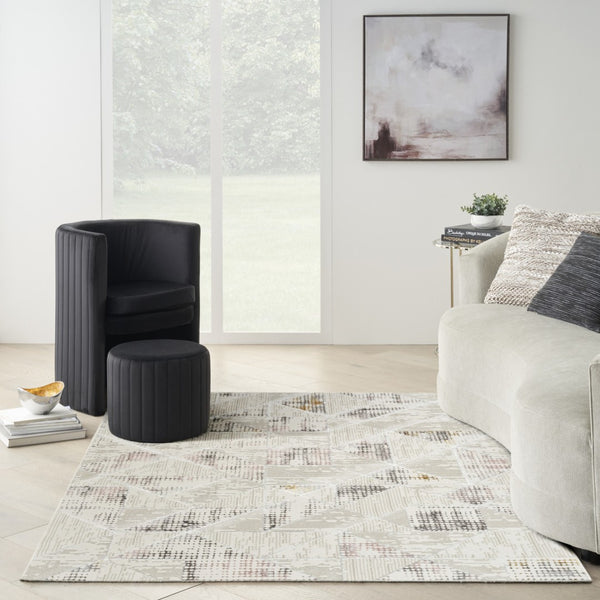 HomeRoots 5' Modern Beige Ivory and Gray Geometric Area Rug with Non-Skid Backing for Everyday Durability 5' X 7' 550209