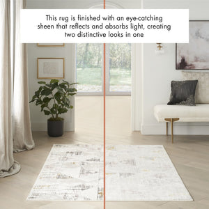 HomeRoots 5' Modern Beige Ivory and Gray Geometric Area Rug with Non-Skid Backing for Everyday Durability 5' X 7' 550209