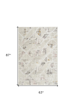 Homeroots 5' X 7' Beige Ivory And Gray Geometric Non Skid Area Rug  Polyester 550209