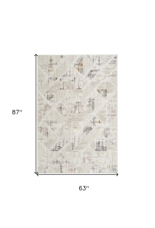 Homeroots 5' X 7' Beige Ivory And Gray Geometric Non Skid Area Rug  Polyester 550209