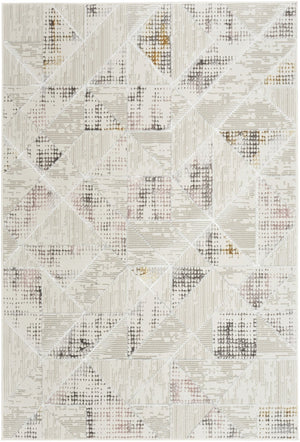 HomeRoots 5' Modern Beige Ivory and Gray Geometric Area Rug with Non-Skid Backing for Everyday Durability 5' X 7' 550209