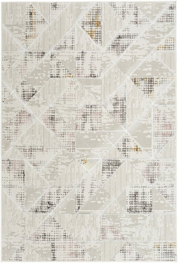 HomeRoots 5' Modern Beige Ivory and Gray Geometric Area Rug with Non-Skid Backing for Everyday Durability 5' X 7' 550209
