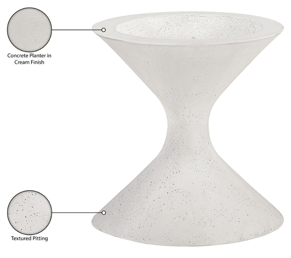 Meridian Furniture Vessa Hourglass Concrete Planter Sculptural Art Deco Design for Indoor Outdoor Garden Accent Cream 18 inches 55020Cream-P18