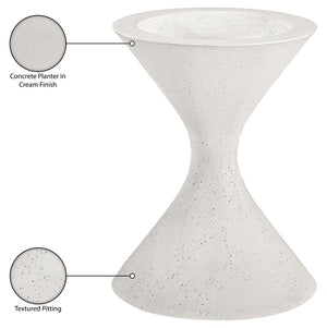 Meridian Furniture Vessa Hourglass Concrete Planter Sculptural Art Deco Design for Indoor Outdoor Garden Accent Cream 24 inches 55020Cream-P24