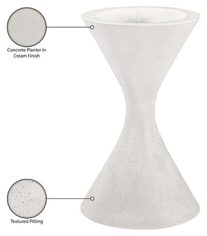 Meridian Furniture Vessa Hourglass Concrete Planter Sculptural Art Deco Design for Indoor Outdoor Garden Accent Cream 32 inches 55020Cream-P32