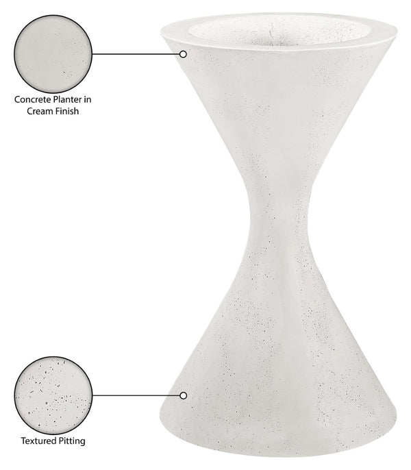 Meridian Furniture Vessa Hourglass Concrete Planter Sculptural Art Deco Design for Indoor Outdoor Garden Accent Cream 32 inches 55020Cream-P32