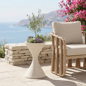 Meridian Furniture Vessa Hourglass Concrete Planter Sculptural Art Deco Design for Indoor Outdoor Garden Accent Cream 32 inches 55020Cream-P32