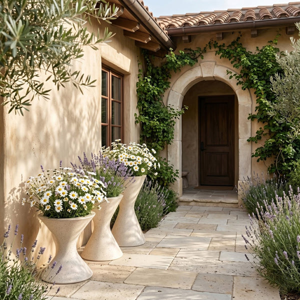 Meridian Furniture Vessa Hourglass Concrete Planter Sculptural Art Deco Design for Indoor Outdoor Garden Accent Cream 32 inches 55020Cream-P32